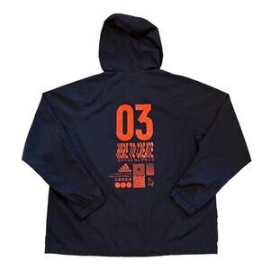 Adidas Windbreaker Mens XL Blue Hooded Pullover Packable Lightweight Streetwear